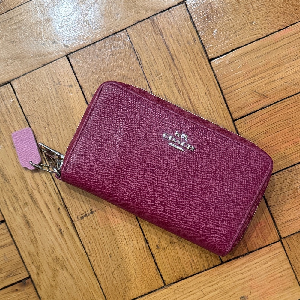 Coach Maroon Leather Zip Wallet